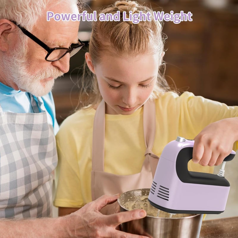 Yomelo 9-Speed Digital Hand Mixer Electric, 400W Powerful DC Motor, Hand Mixer Electric Handheld with Snap-On Storage Case, 5 Stainless Steel Accessories, Beaters, Dough Hooks, Whisk(Purple/Black) - Image 3